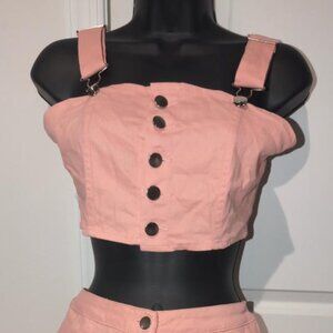 Pink two piece overall short set size small